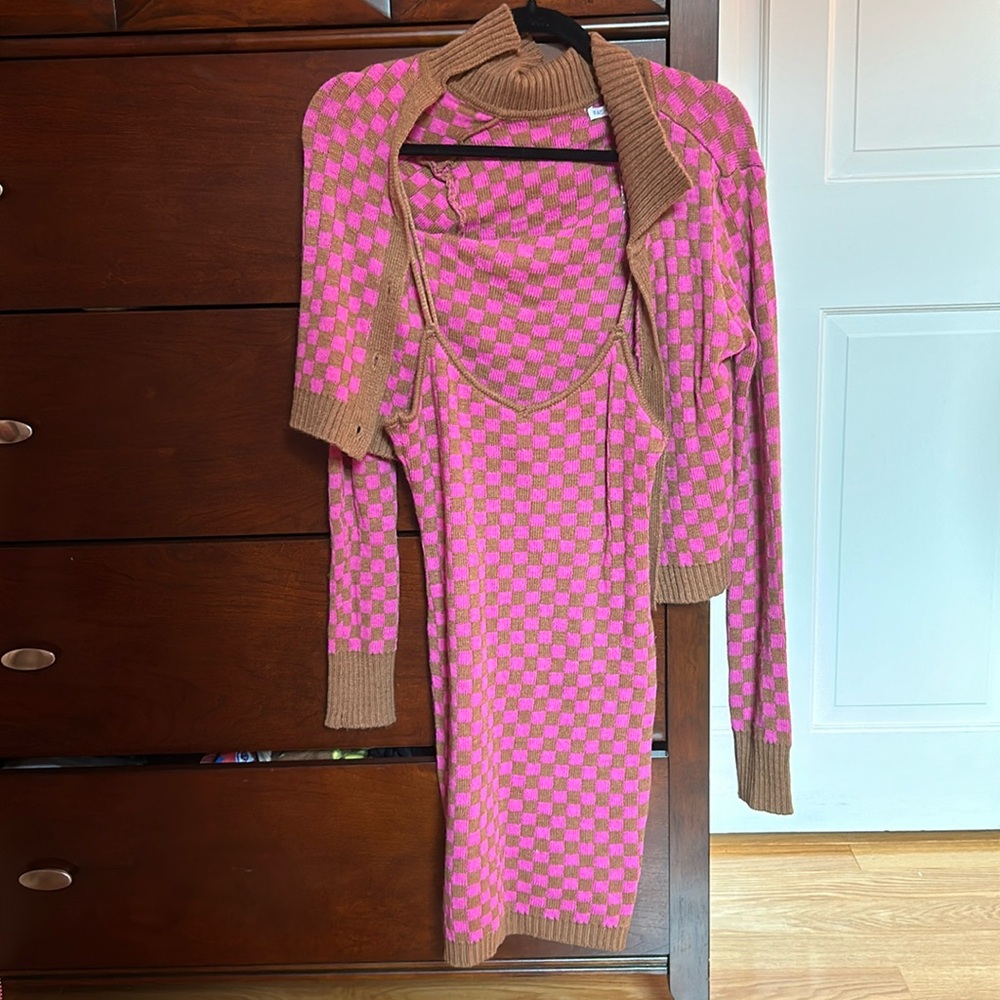 Fashion Nova Checkered Sweater Dress w/ Matching Sweater